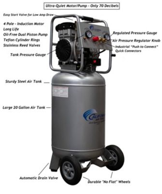 California Air Tools 2 HP 20 gal. Ultra Quiet and Oil-Free Steel Tank Air Compressor Steel with Auto Drain, 220V, 60 Hz