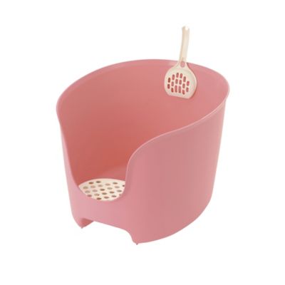 Richell Paw Trax High Wall Cat Litter Box, Salmon Pink