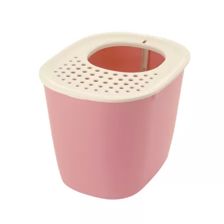 Richell Paw Trax Cat Litter Box with Top Entry Salmon Pink Covered Litter Boxes