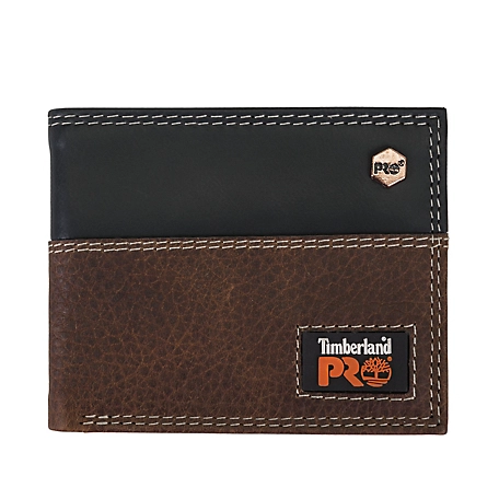 Timberland PRO RFID-Blocking Slim Leather Bifold Wallet, Black/Brown