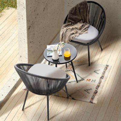 Image showing Nuu Garden Outdoor 3 pc. Patio Woven Rope Bistro Set with Cushions