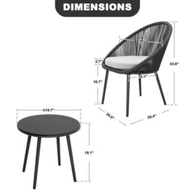 Image showing 5 th Nuu Garden Outdoor 3 pc. Patio Woven Rope Bistro Set with Cushions
