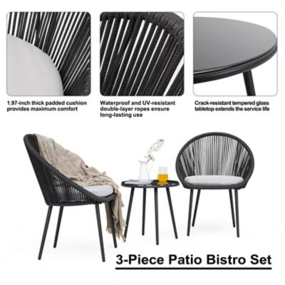 Image showing 6 th Nuu Garden Outdoor 3 pc. Patio Woven Rope Bistro Set with Cushions