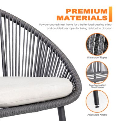 Image showing 8 th Nuu Garden Outdoor 3 pc. Patio Woven Rope Bistro Set with Cushions