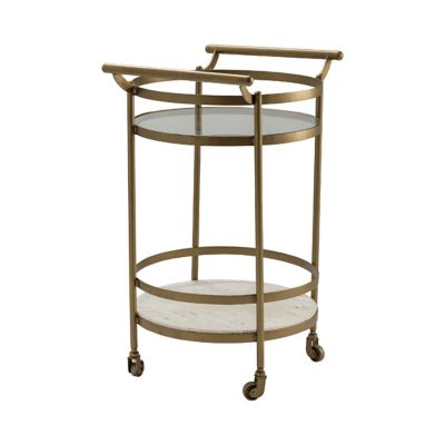 Image showing 1 th Crestview Collection 2-Tier Round Vine Grove Metal and Glass Wheeled Bar Cart