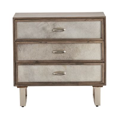 Crestview Collection Theodore 3-Drawer Grey Cowhide Chest
