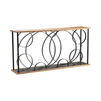 Crestview Collection Tyson Metal and Wood Ring Console Table, 74 in. x 16 in. x 36 in.