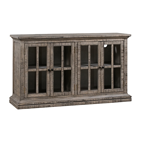 Crestview Collection 4-Door Hawthorne Estate Windowpane Sideboard with Rustic Driftwood Finish, 62 in. x 18 in. x 36 in.