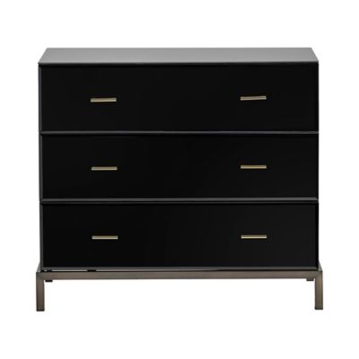 Crestview Collection Mercury Black Glass and Antique Brass 3-Drawer Chest