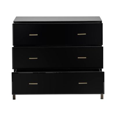 Image showing  3-Drawer Mercury Black Glass and Antique Brass Chest