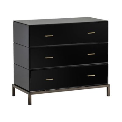 Image showing  3-Drawer Mercury Black Glass and Antique Brass Chest