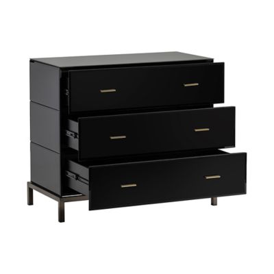Image showing  3-Drawer Mercury Black Glass and Antique Brass Chest