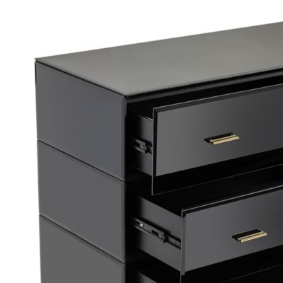 Image showing  3-Drawer Mercury Black Glass and Antique Brass Chest