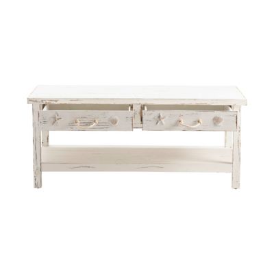 Crestview Collection Rectangular Seaside Coastal Cocktail Table, 48 in. x 26 in. x 20 in., White