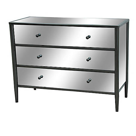 Nickel Metal And Mirror Chest, Black Dresser And Chest Setter