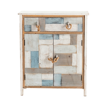 Crestview Collection 2-Door South Shore Nautical Patchwork Cabinet with 1-Drawer, Multicolor