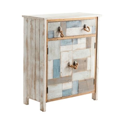 Image showing  30 in. x 14.25 in. x 36.25 in. 2-Door South Shore Nautical Patchwork Cabinet with 1-Drawer, Multicolor