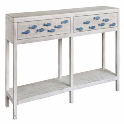 Crestview Collection 2-Drawer Swimming Upstream Antique Aqua Fish Console Table