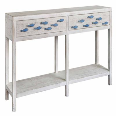 Crestview Collection 2-Drawer Swimming Upstream Antique Aqua Fish Console Table, 64 in.
