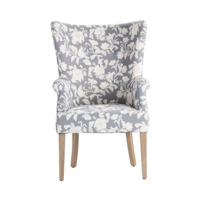 Crestview Collection Heatherbrook Upholstered Floral Pattern Wingback Chair with Distressed Legs, Grey