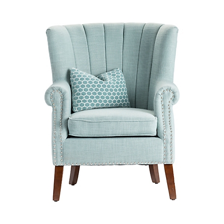 Crestview Collection Avana Upholstered Channel Back Teal Accent Chair with Kidney Pillow