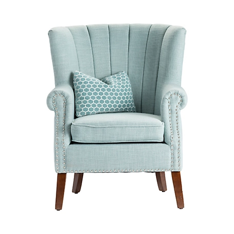 Crestview Collection Avana Upholstered Channel Back Teal Accent Chair with Kidney Pillow