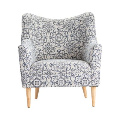 Crestview Collection Huntington Upholstered Blue Pattern Shaped Back Arm Chair