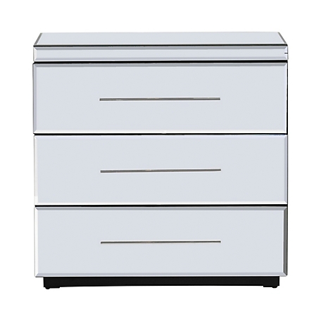Crestview Collection Melrose 3-Drawer Beveled Mirror Chest and Chrome Hardware