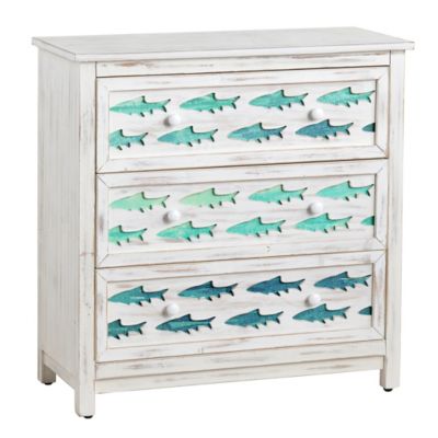 Image showing  3-Drawer White Wash Chest with Gradient Blue Swimming Fish