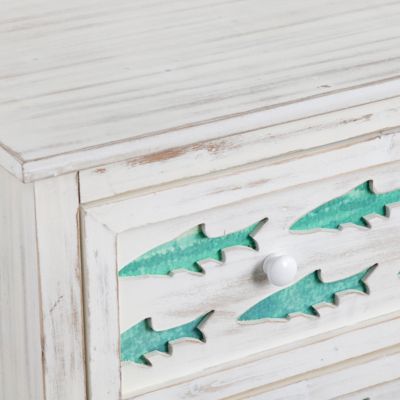 Image showing  3-Drawer White Wash Chest with Gradient Blue Swimming Fish