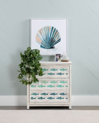 Image showing 5 th Crestview Collection 3-Drawer White Wash Chest with Gradient Blue Swimming Fish