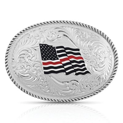 Montana Silversmiths Thin Red Line Flag Belt Buckle