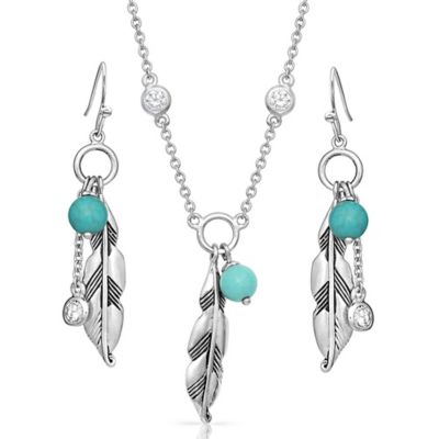 Montana Silversmiths Charming Feather Jewelry Set, Turquoise