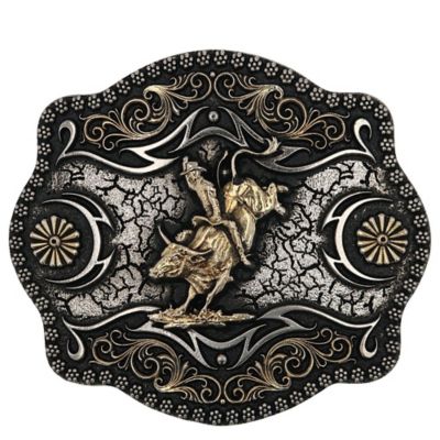 Montana Silversmiths A-Blaze Filigree Framed Bull Rider Attitude Belt Buckle, A886