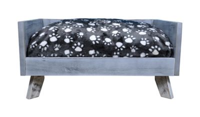Image showing  Sassy Paws Raised Wooden Pet Bed with Removable Cushion, Pine Wood