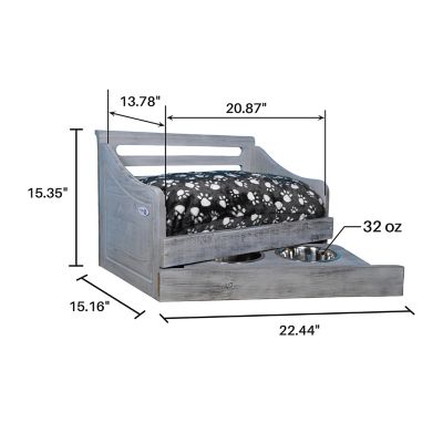Image showing  Sassy Paws Multi-Purpose Wooden Pet Bed with Feeder