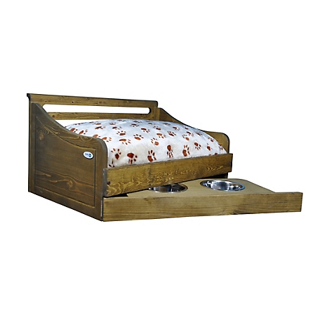 Iconic Pet Sassy Paws Multi-Purpose Wooden Pet Bed with Feeder