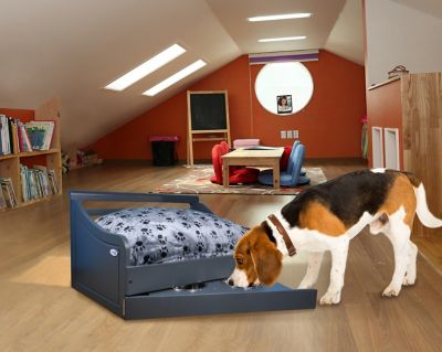 Image showing  Sassy Paws Multi-Purpose Wooden Pet Bed with Feeder