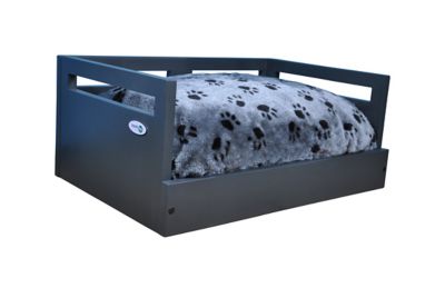 Image showing  Sassy Paws Wooden Pet Bed with Paw Printed Comfy Cushion, Pine Wood