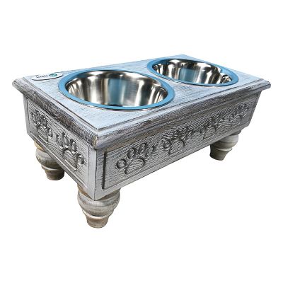 Image showing  Sassy Paws Wooden Stand Raised Stainless Steel Double Diner Pet Bowls, Gray, 2 ct.