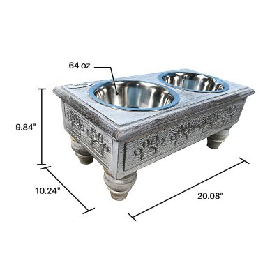 Image showing  Sassy Paws Wooden Stand Raised Stainless Steel Double Diner Pet Bowls, Gray, 2 ct.