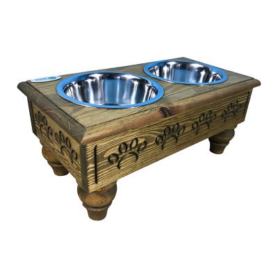 Iconic Pet Sassy Paws Wooden Stand Raised Stainless Steel Double Diner Pet Bowls, Gray, 2 ct.