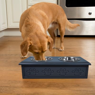 Image showing  Sassy Paws Wooden Stand Raised Stainless Steel Double Diner Pet Bowls, Brown, 2 ct.