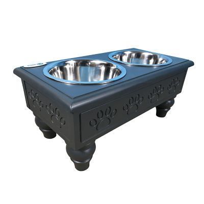 Iconic Pet Sassy Paws Wooden Stand Raised Stainless Steel Double Diner Pet Bowls, 2-Bowls, 52067