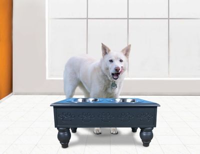 Image showing  Sassy Paws Wooden Stand Raised Stainless Steel Double Diner Pet Bowls, Gray, 2 ct.