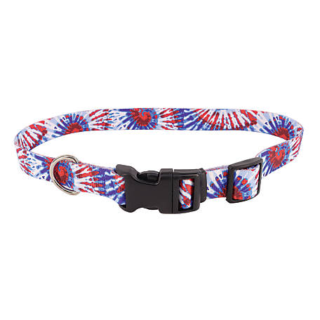 Retriever Adjustable Polyester Dog Collar with Plastic Buckle, Patriotic Tie Dye
