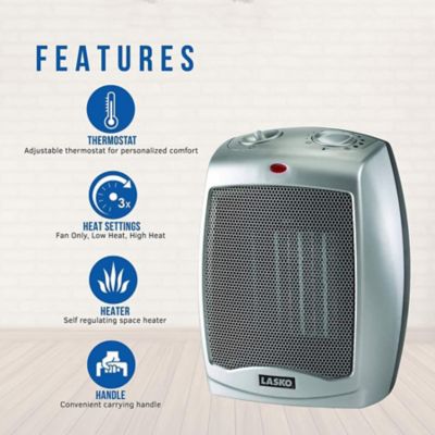 Image showing  Electric Ceramic Heater, 300 sq. ft., 3,070 BTU, 1,500W, Ceramic Gray