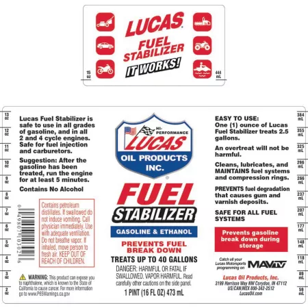 Lucas Oil Products 16 oz Fuel stabilizer Car Wash Cleaners