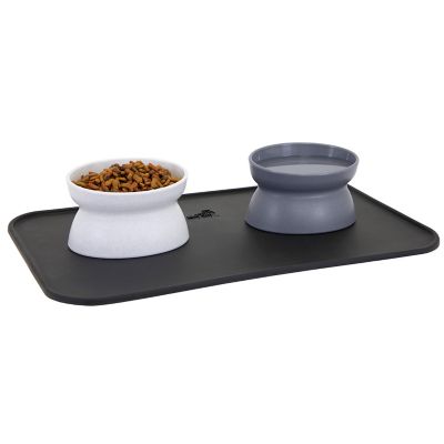 Image showing  Elevated Polypropylene Cat Bowl and Placemat Set, 0.6 Cup, 2 Bowls