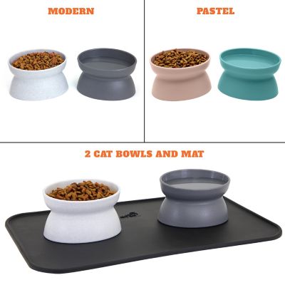 Image showing  Elevated Polypropylene Cat Bowl and Placemat Set, 0.6 Cup, 2 Bowls